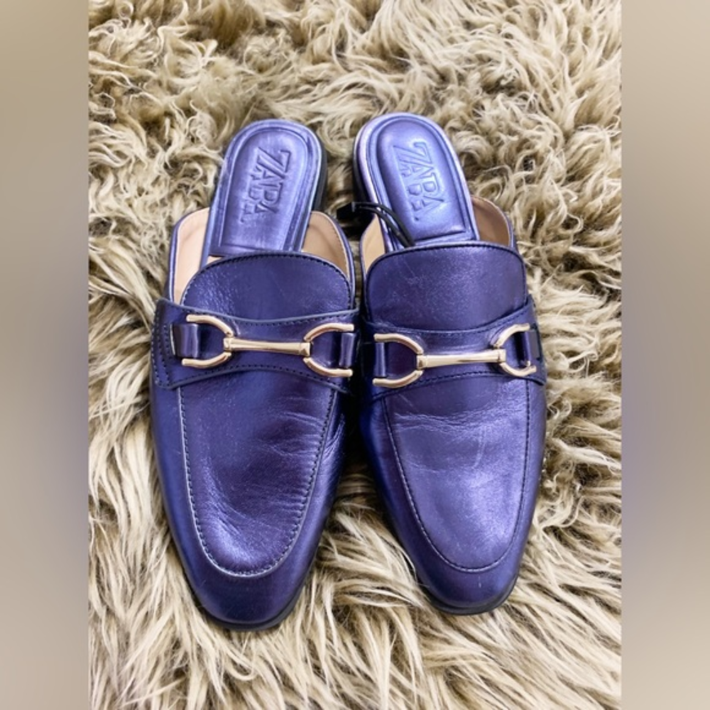 Zara Metallic Blue Loafers Size‎ 6.5